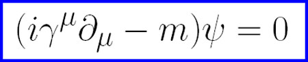 Slika 1 - Dirakova jednaina. ? su 4x4 matrice pa zbog toga se Dirakova jednaina svodi na etiri jednaine. Na taj nain talasna funkcija postaje vektor sa etiri komponente koji u ovom sluaju ima posebno ime  spinor