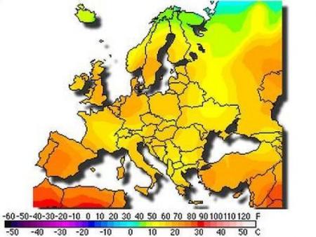 Slika 4 - Polje temperature Evrope